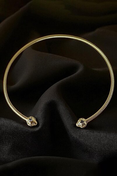 TAKIŞTIR Altın Renk Taş Detaylı Metal Choker Kolye