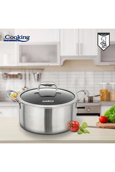 Heinner Stainless steel saucepan with lid, size 20x10 cm, 2.8l, HONEYCOMB ceramic coating, Titanium