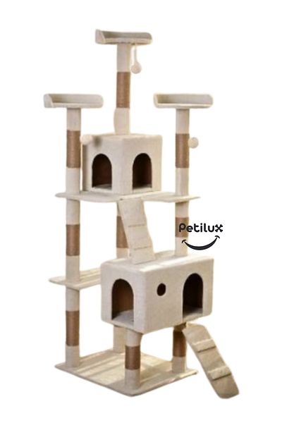 Petilux New Multi-Storey Cat House with Residence Design Jute Drawstring Scratching Tower and Resting Area