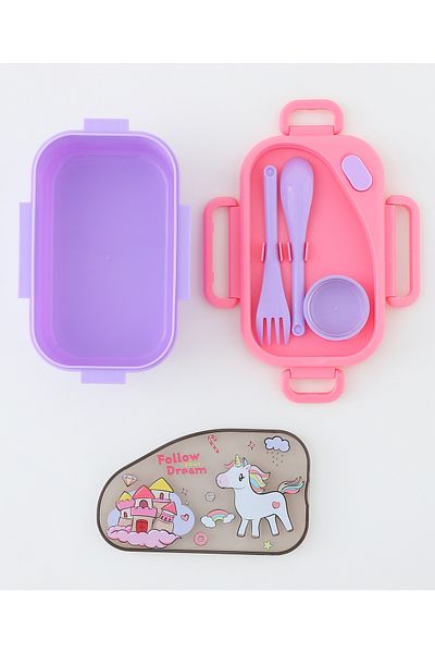 Fab N Funky Kids Lunch Box and Water Bottle Set w/ Unicorn Theme - Pink and Lavender