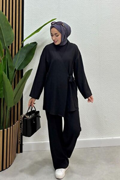 ZeroGap طقم بنطلونات كيمونو كتان برباط متقاطع للنساء