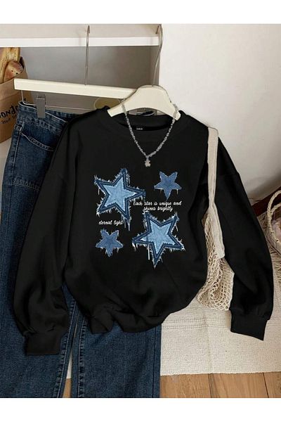 uyguntarz Unisex Stars Printed Oversize Crew Neck