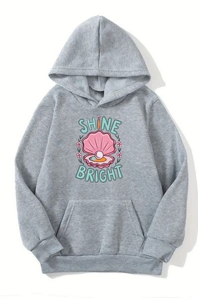 Sweetline Unisex Gray Hooded Sweatshirt – Shine Bright Printed, Thick Fabric with Hood