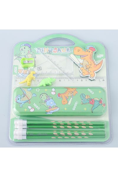 Fab N Funky Dinosaur Theme Stationery Set, Encourages Creativity, Ideal Gift, 3 Years+, Pack of 13 - Green