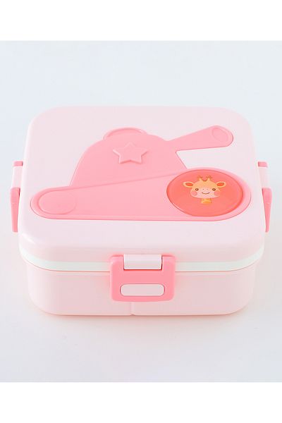 Fab N Funky Kids Lunch Box with Cutlery and Container, Giraffe Theme, Spacious - Pink