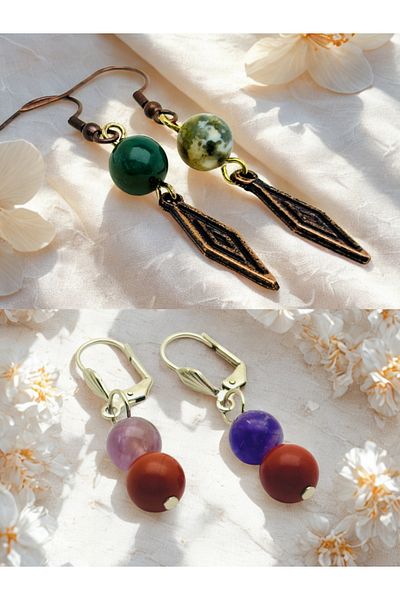 ayrestyle Indian Akiki & Amethyst & Jasper Natural Stone 2-Piece Dangle Multicolor Zamak Plated Long Earrings