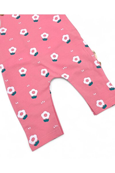 Ege Bebek Baby Girl 6-24 Months Daisy Printed 2 Piece Gardener Salopet Jumpsuit and Underwear Jumpsuit Set Set