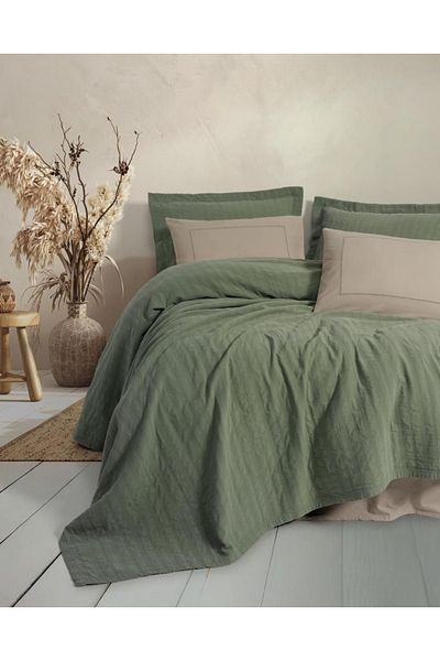 Cotton Box Natura Double Bedspread / Pique Set Vilo Green