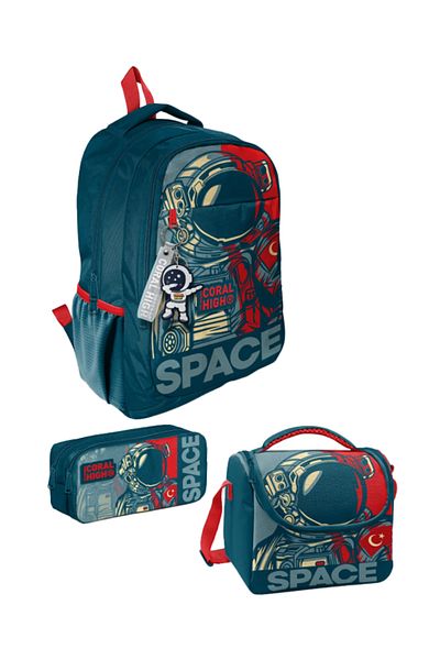 Coral High Kids Astronaut Patterned 3-Piece School Bag Set