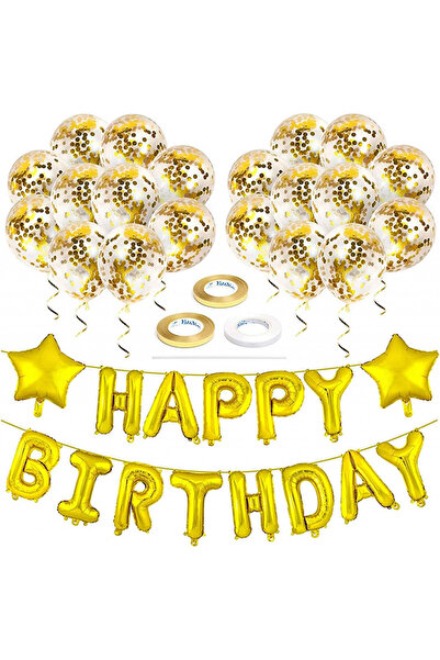 Generico birthday set, foil/latex, white/gold, 39 pieces