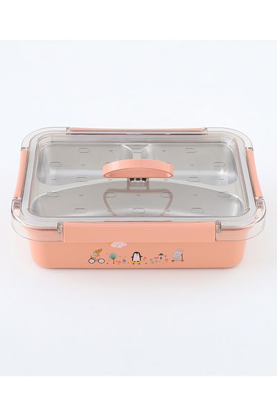 Fab N Funky Kids Lunch Box with Tray, Animal Town Theme, Organized, Durable, Travel Ready - Peach