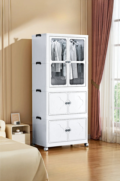 HALL BREATHE 3 Katlı Katlanabilir Modüler Dolap, Tekerlekli, Kapaklı, Şeffaf ...