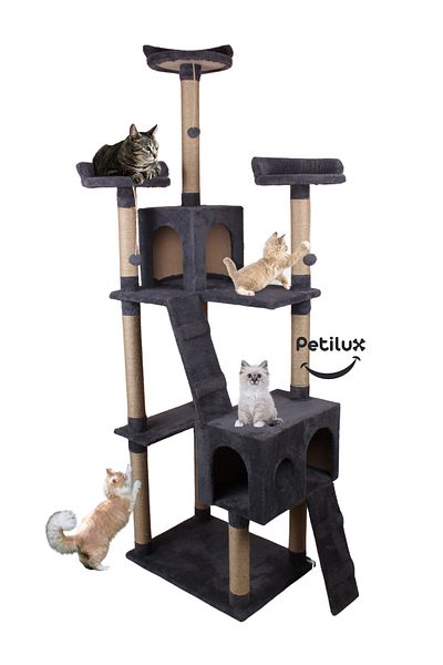 Petilux New Multi-Storey Cat House with Residence Design Jute Drawstring Scratching Tower and Resting Area