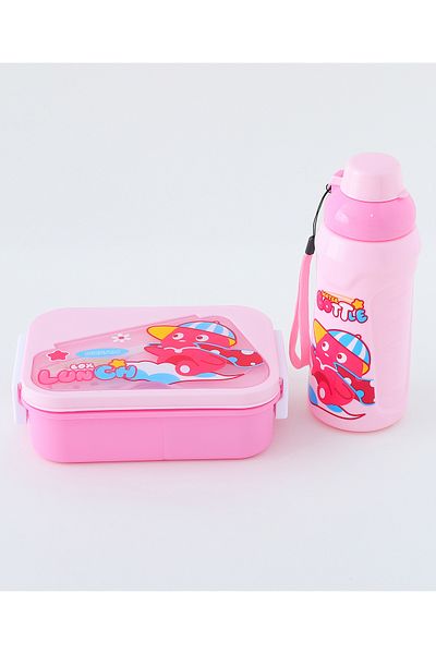 Fab N Funky Kids Lunch Box with Water Bottle and Accessories, Dream Theme, Durable - Pink