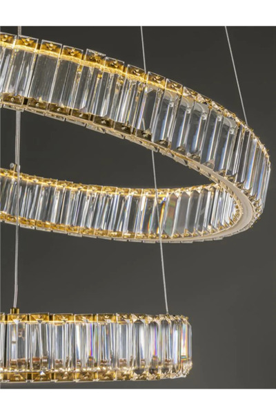 LUXXO Candelabru echipat cu LED, 81W, tricolor, corp aluminiu, decoruri din cristale, 2 cercuri, diametru