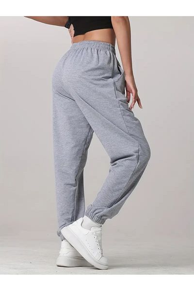 LOSSİA Women's Gray Jogger Large Size Loose Cut Quality Stretchy Comfortable Fabric Sweatpantsiııııı Dfghdfhyus
