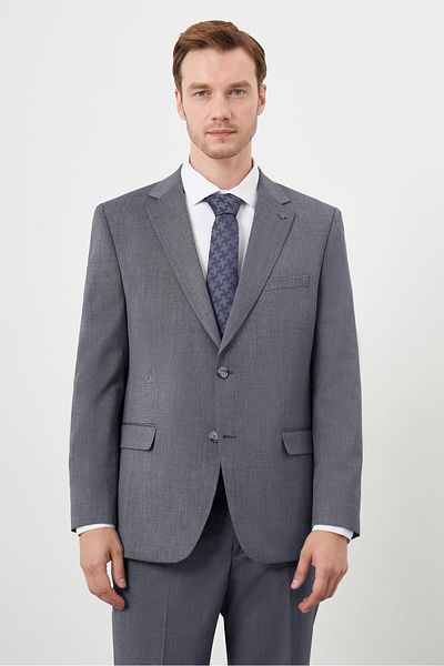 Morven Men's Smoked Polyviscon Trend Patterned Dynamic Fit Mono Collar Suit