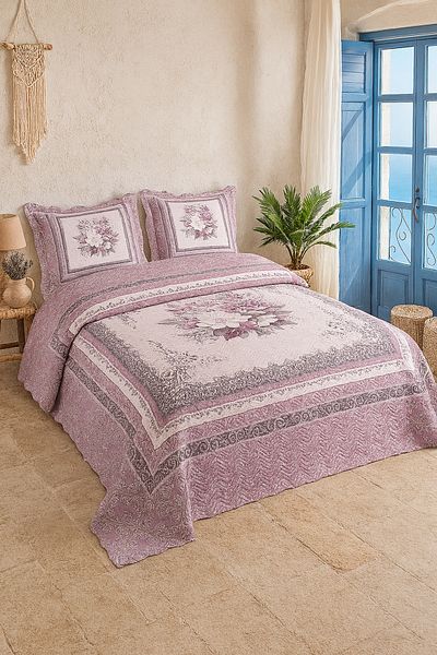 Evimcim Double Bedspread Set 250X260 cm Soft Texture with 2 Pillowcases Modern Design