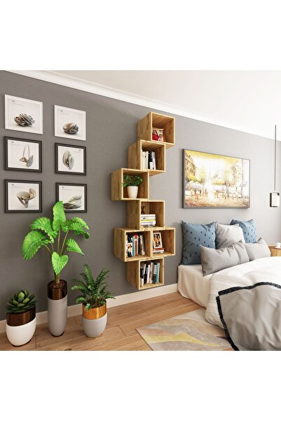 HALL BREATHE Kare Duvar Rafı Yatak Odası Takımı 7'li Atlantik Çam Kahverengi