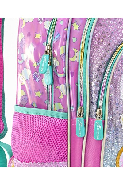 Fab N Funky Heart Themed Backpack with Lunch Bag and Pencil Pouch, Pink and Blue, 3 Pieces - 17 Inches