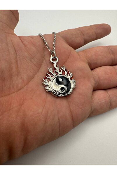 Yuchicly قلادة يينغ يانغ ذات اللهب الأحمر للنساء والرجال - مصنوعة من معدن الز...