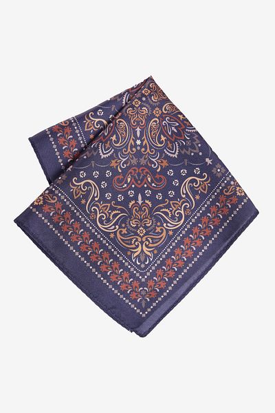 ALTINYILDIZ CLASSICS Men's Navy Blue-Brown Patterned Handkerchief