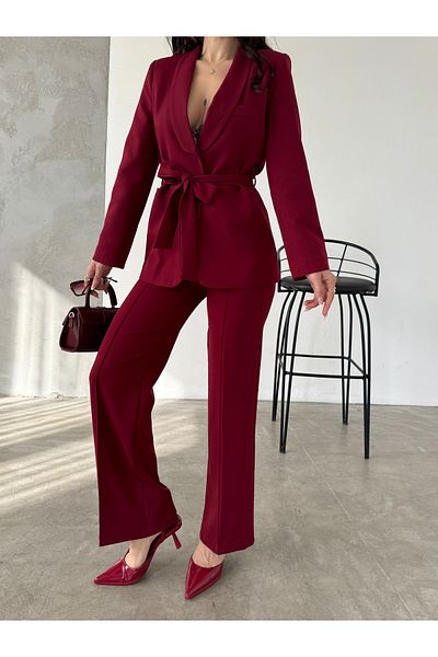 Moda İkra Button Detailed Belted Jacket Trousers Suit