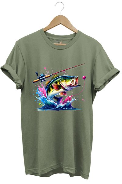 WİDİ Fishing Fishing Colorful Sea Bass Fish Printed Hunting 100% Cotton Regular Fit Unisex T-Shirt