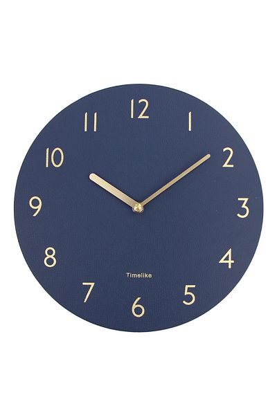 wayfair Creative Light Silent wall clock, leather/metal, dark blue/gold, 30 cm