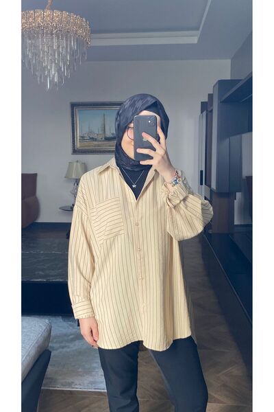 Reyon ÇİZGİLİ OVERSİZE GÖMLEK