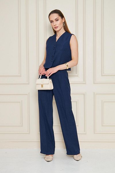 SheBoss Linen Vest Suit Navy Blue