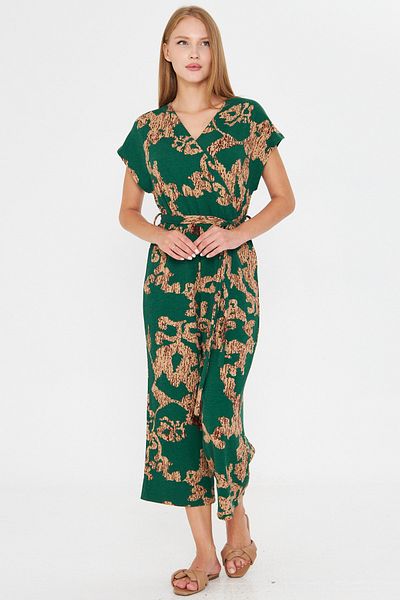 armonika Women's Green-Beige Double Breasted Jumpsuit with Belt Arm-20Y042008