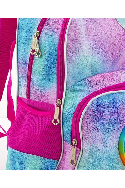 Fab N Funky Heart Themed Backpack with Lunch Bag and Pencil Pouch, Pink and Blue, 3 Pieces - 18 Inches