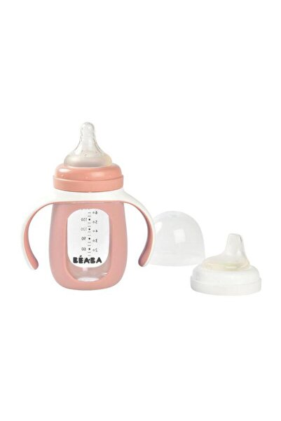 Beaba Γυάλινο Μπουκάλι Εκπαίδευσης 2 σε 1 Beaba, 210 ml, Old Pink