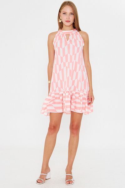 armonika Women's Pink Halter Neck Ruffle Hem Mini Dress Arm-25Y001097
