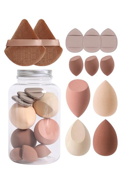 Choice6 10 12Pcs Makeup Sponge Set with Storage Jar Latex-Free, Makeup Sponge Finger Puff, Dual-Use Wet & Dr