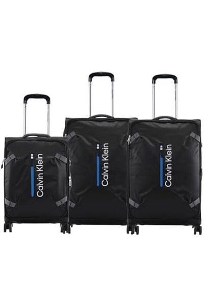 Calvin Klein Rockaway Luggage Sets 3 Piece 900D Polyster Material Soft Trolley Suitcase (BLACK, Set