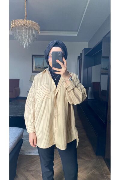 Reyon ÇİZGİLİ OVERSİZE GÖMLEK