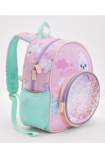 Bonfino Alpaca Themed School Bag, Padded Adjustable Shoulder Straps, Pink and Blue - 20 Inches
