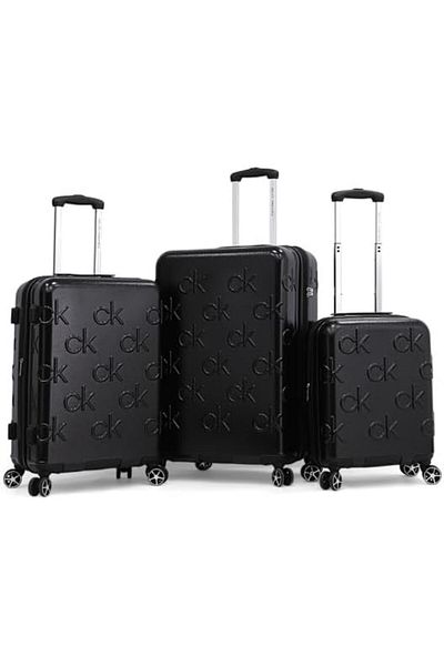 Calvin Klein Big Monogram Luggage Sets 3 Piece Lightweight Spinner Suitcase with TSA Lock (BLACK, Se