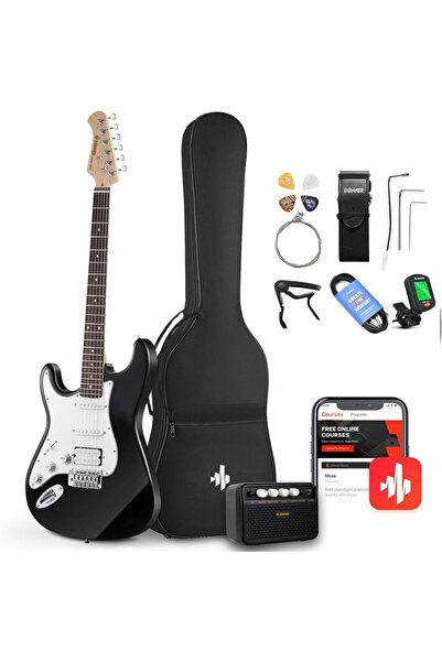 Donner DST-100BL Amfili Solak Elektro Gitar Seti (Siyah)