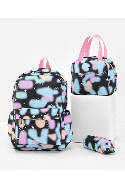 Fab N Funky All Over Love Printed Backpack Lunch Bag and Pencil Case Set,\ 5 Years+, Multicolor - 16 Inches