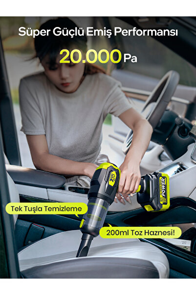 7GO 7GAB-03 Kablosuz Araç İçi Süpürge | 20.000PA Güçlü Emiş | 90.000RPM Motor | 15.000mAH Uzun Ömürl