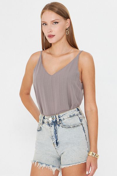 armonika Women's Light Mink Linen Look Strap Blouse Arm-24Y001064