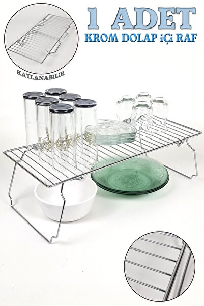 HALL BREATHE Katlanabilir Krom Dolap İçi Düzenleyici Raf 47x20cm, Üst Üste Ku...