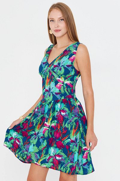armonika Women's Fuchsia V Neck Corset Detail Zipper Dress Arm-25Y001075