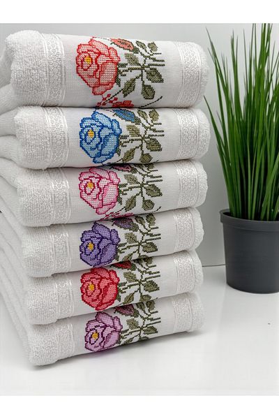 AYHANHOME 6 Li Colorful Lace Flower Embroidered Dowry 50X90 Hand and Face Towel