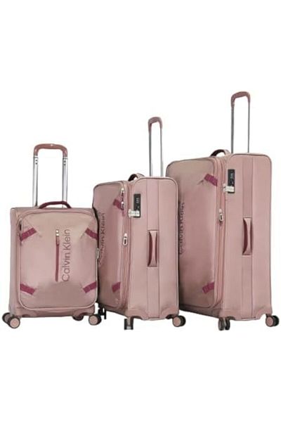 Calvin Klein Rockaway Luggage Sets 3 Piece 900D Polyster Material Soft Trolley Suitcase (PINK, Set o