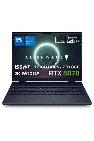 Dell Alienware 16X Aurora Core Ultra 9-275HX 128GB DDR5 2TB SSD RTX5070 8GB 16inç W11H Gaming Laptop