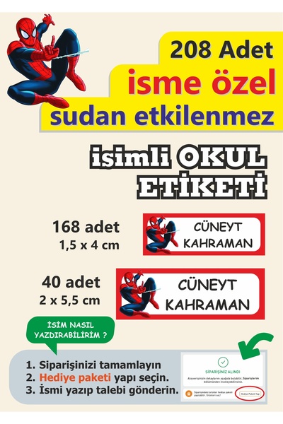 LİPYOS Okul Etiketi Kalem Defter Etiketi Kişiye Özel İsim Yazılabilen Etiket 208 Parça